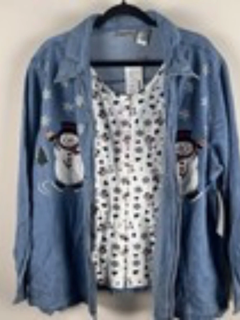 Fashion Bug women's 18/20W collared full zip Long Sleeve Shirt With Tank Snowman